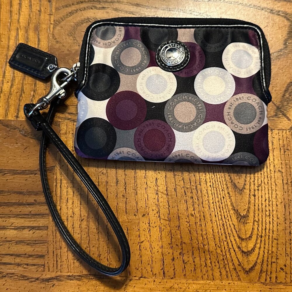 Coach Purple/Black/White Satin Wristlet